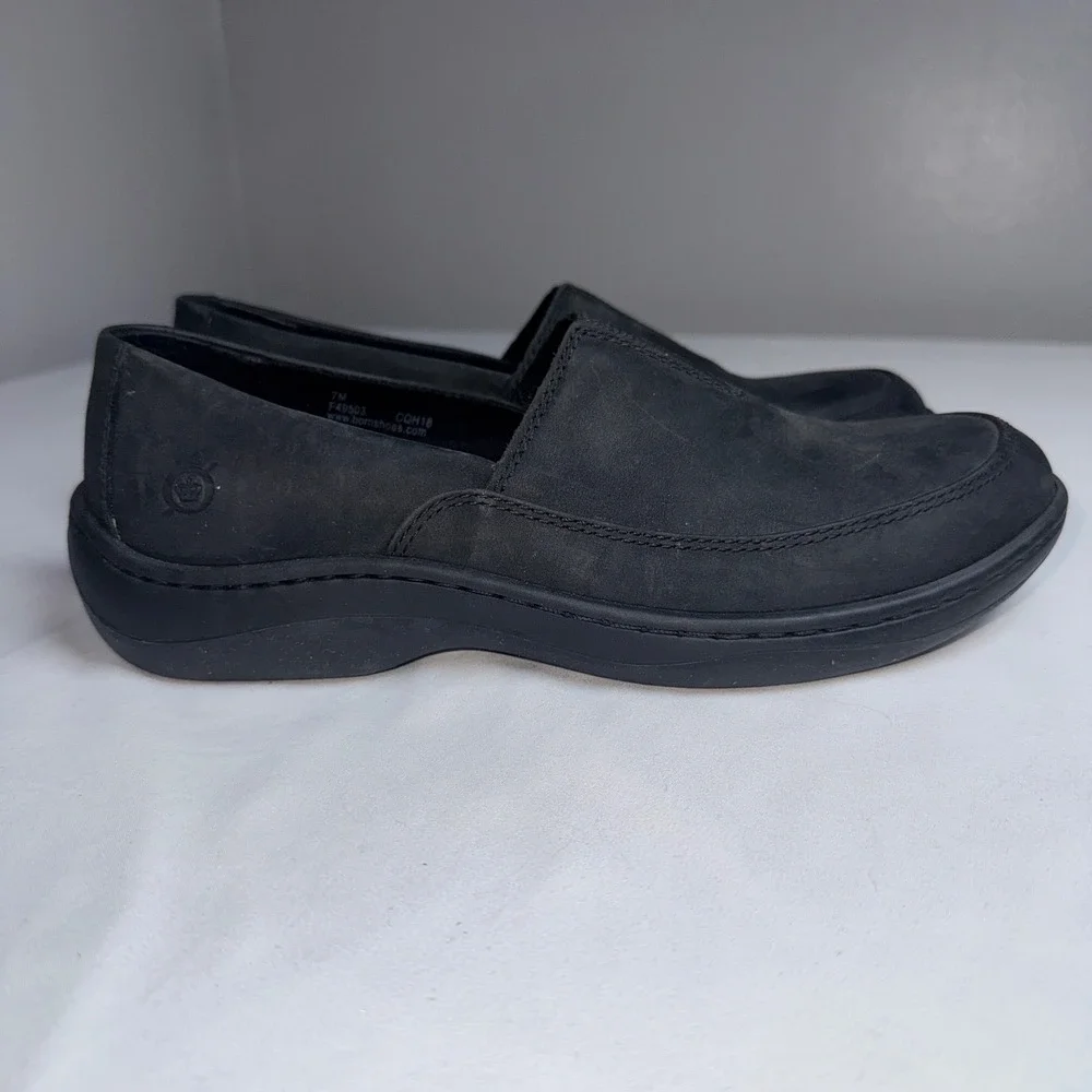 Born Lex Black Leather Slip On Loafers F49503 Comfort Flats Shoes Womens 7M